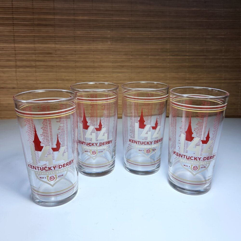 Kentucky Derby 144 Glasses • Set of 4 • Churchill Downs 2018 • Mint Condition